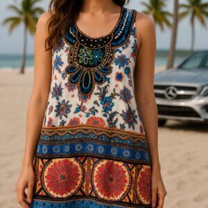 Boho Sleeveless Embroidered and Embellished Top XL